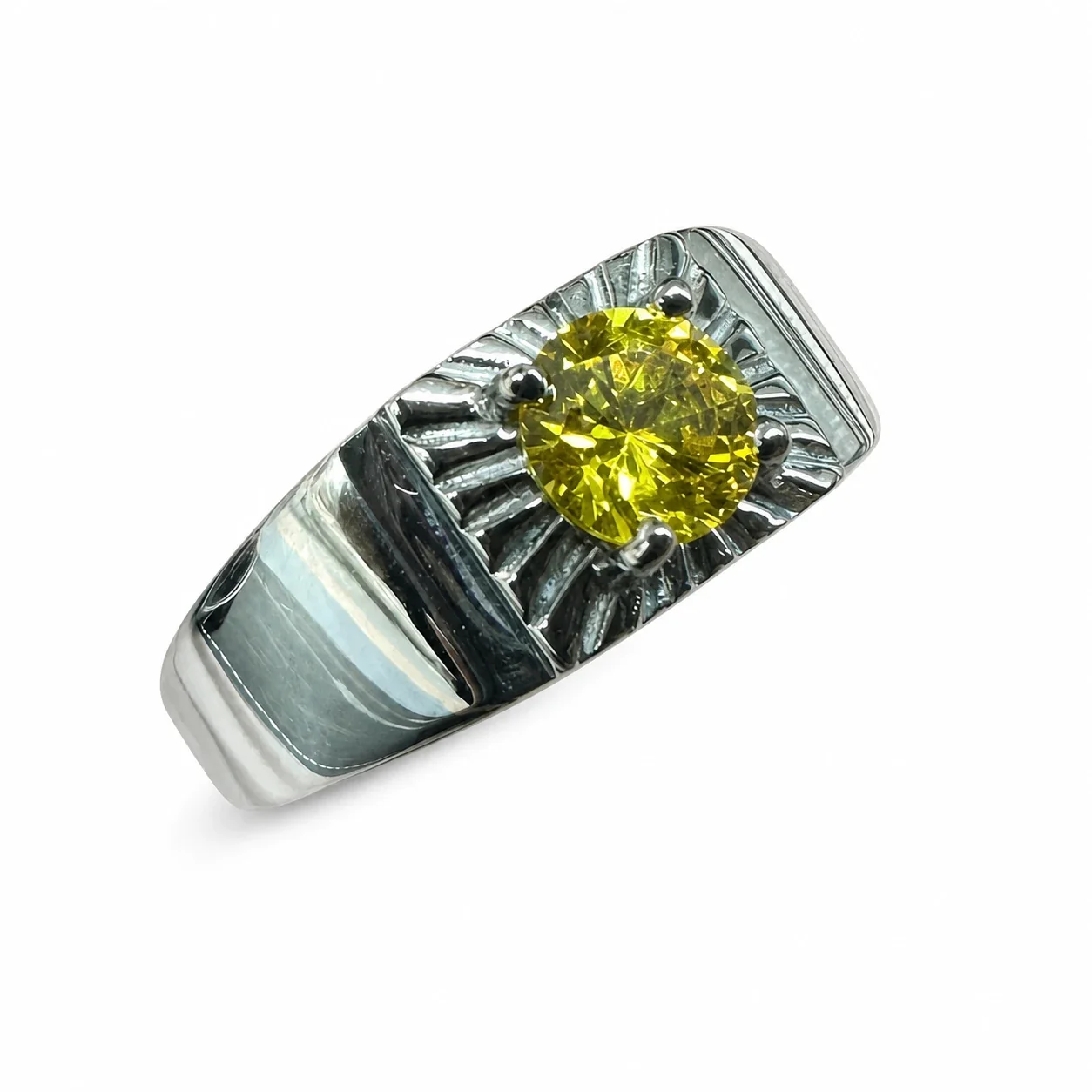 Bold 316 Stainless Steel Sunburst CZ Signet Ring
