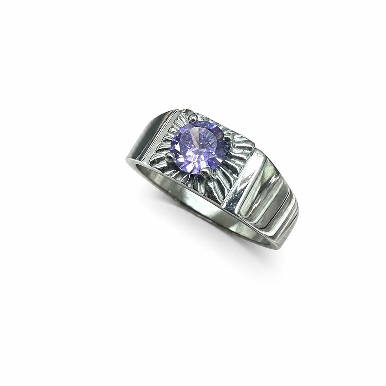 Bold 316 Stainless Steel Sunburst CZ Signet Ring