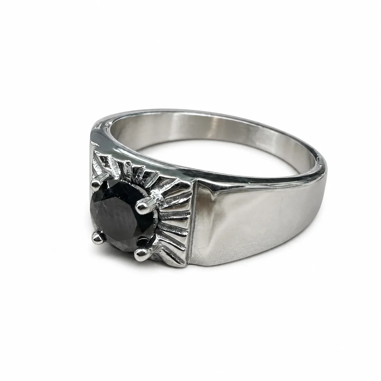 Bold 316 Stainless Steel Sunburst CZ Signet Ring