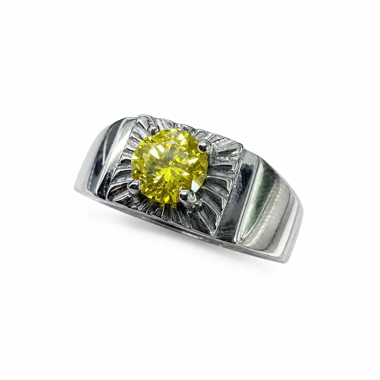 Bold 316 Stainless Steel Sunburst CZ Signet Ring - Yellow
