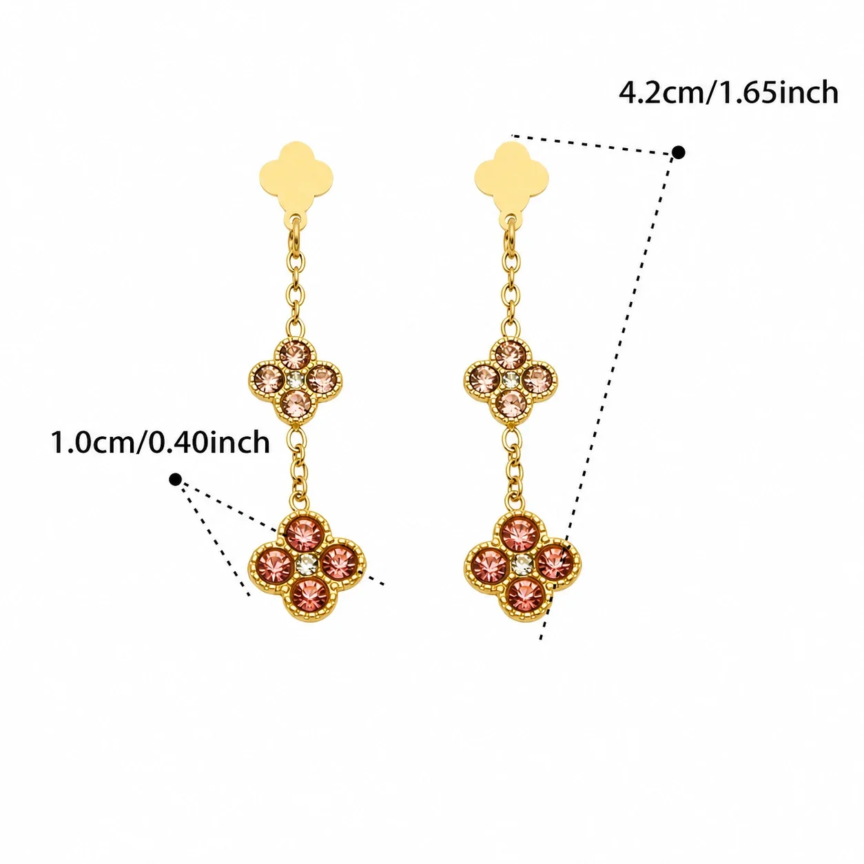 Radiant 18K Gold PVD Double Clover CZ Drop Earrings - Gold Green CZ