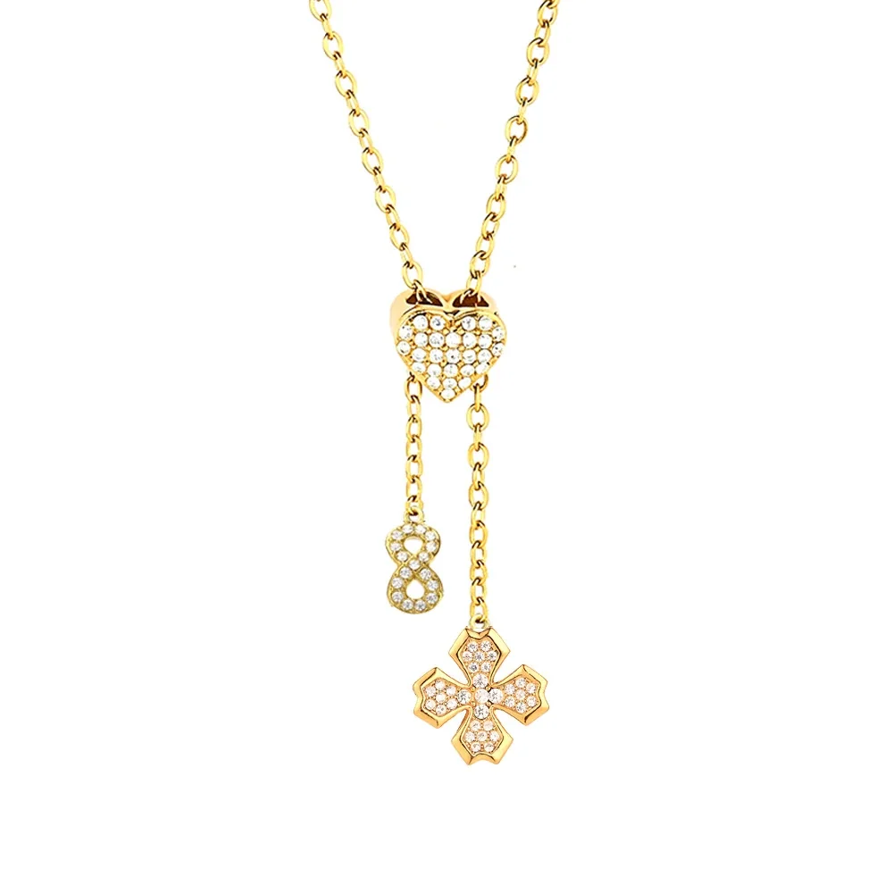Gleaming Stainless Steel Heart Lariat Necklace