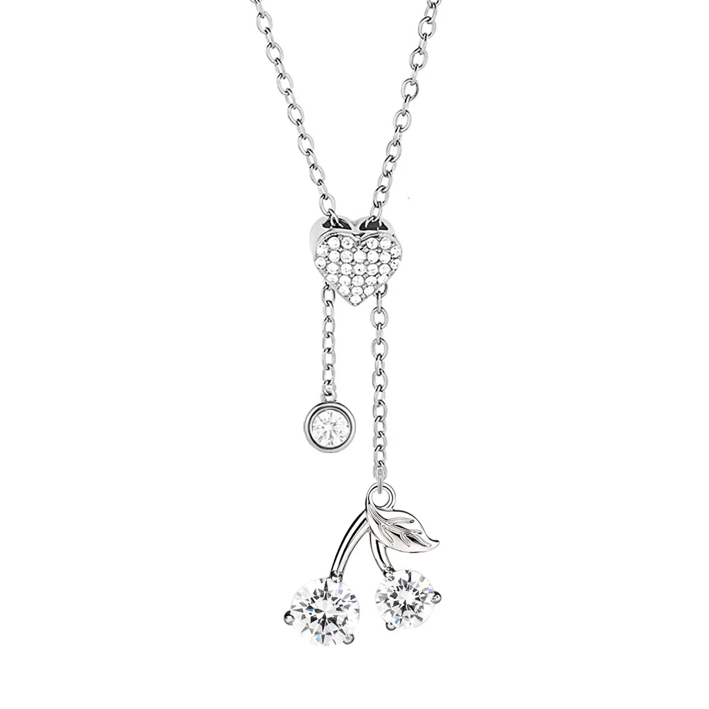Gleaming Stainless Steel Heart Lariat Necklace - Silver Cherry B
