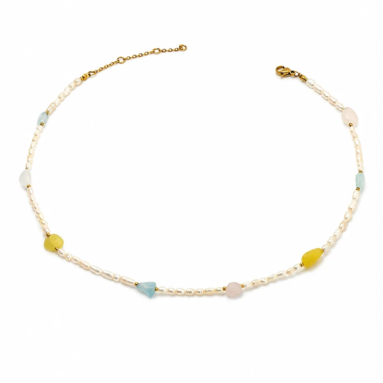 Luminous 316 Stainless Pearl & Stone Necklace - Pearl Multi Stone