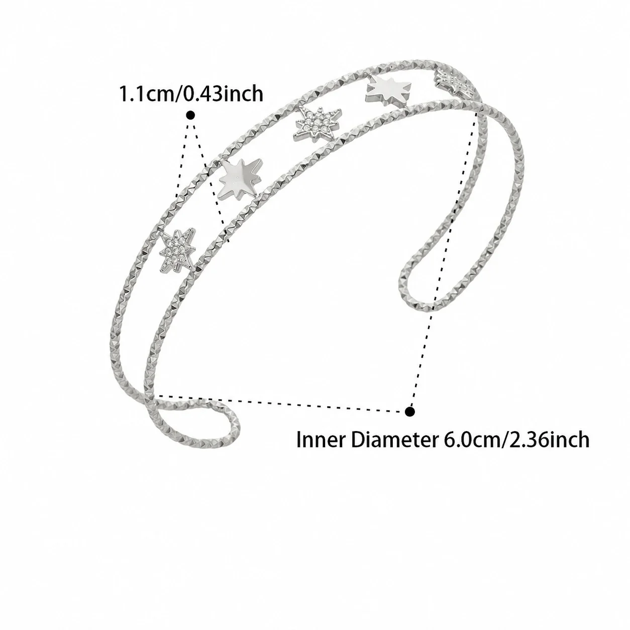 Radiant CZ Flower & Baguette 316L Gold-Plated Bangle - Silver Octagon CZ Open