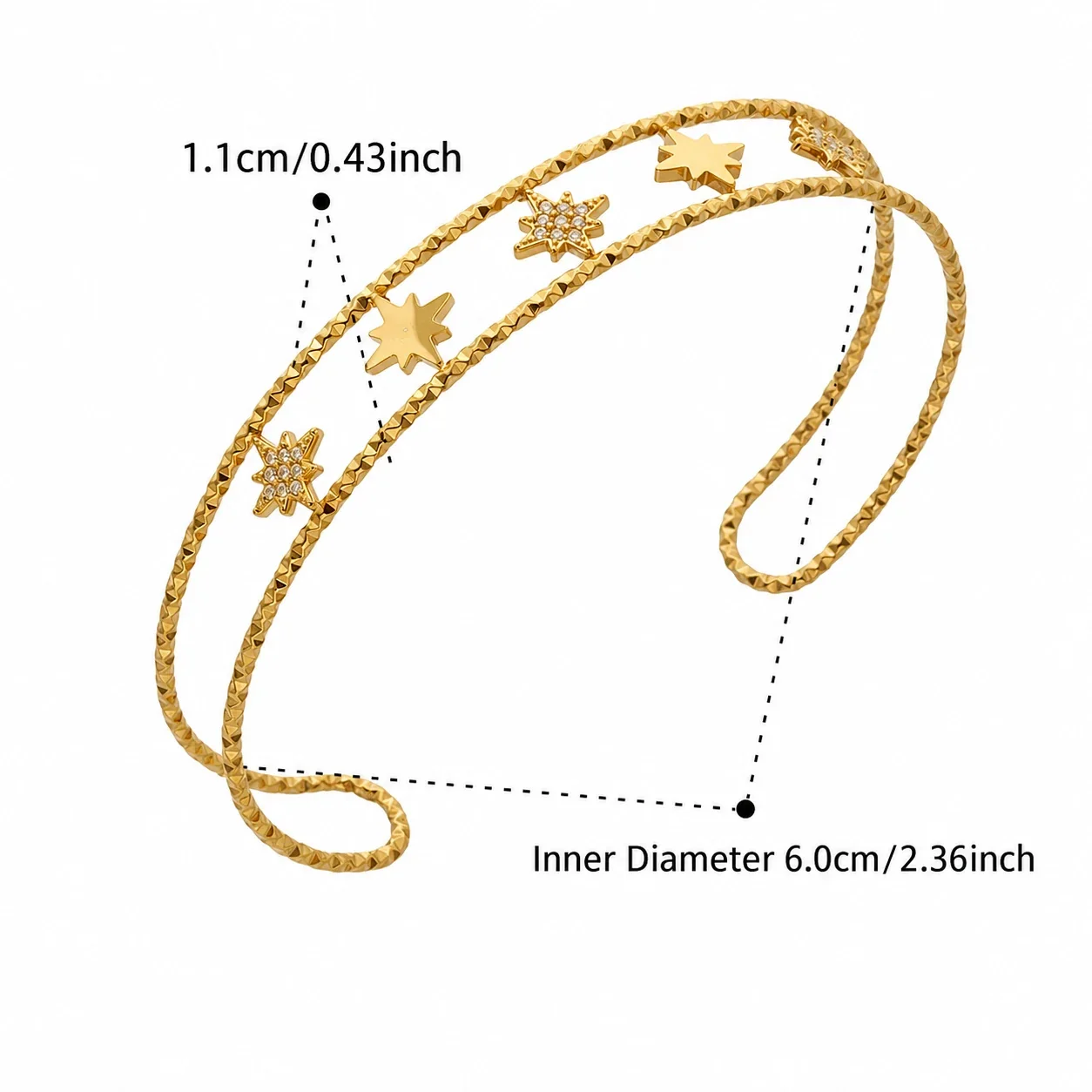 Radiant CZ Flower & Baguette 316L Gold-Plated Bangle - Gold Octagon CZ Open