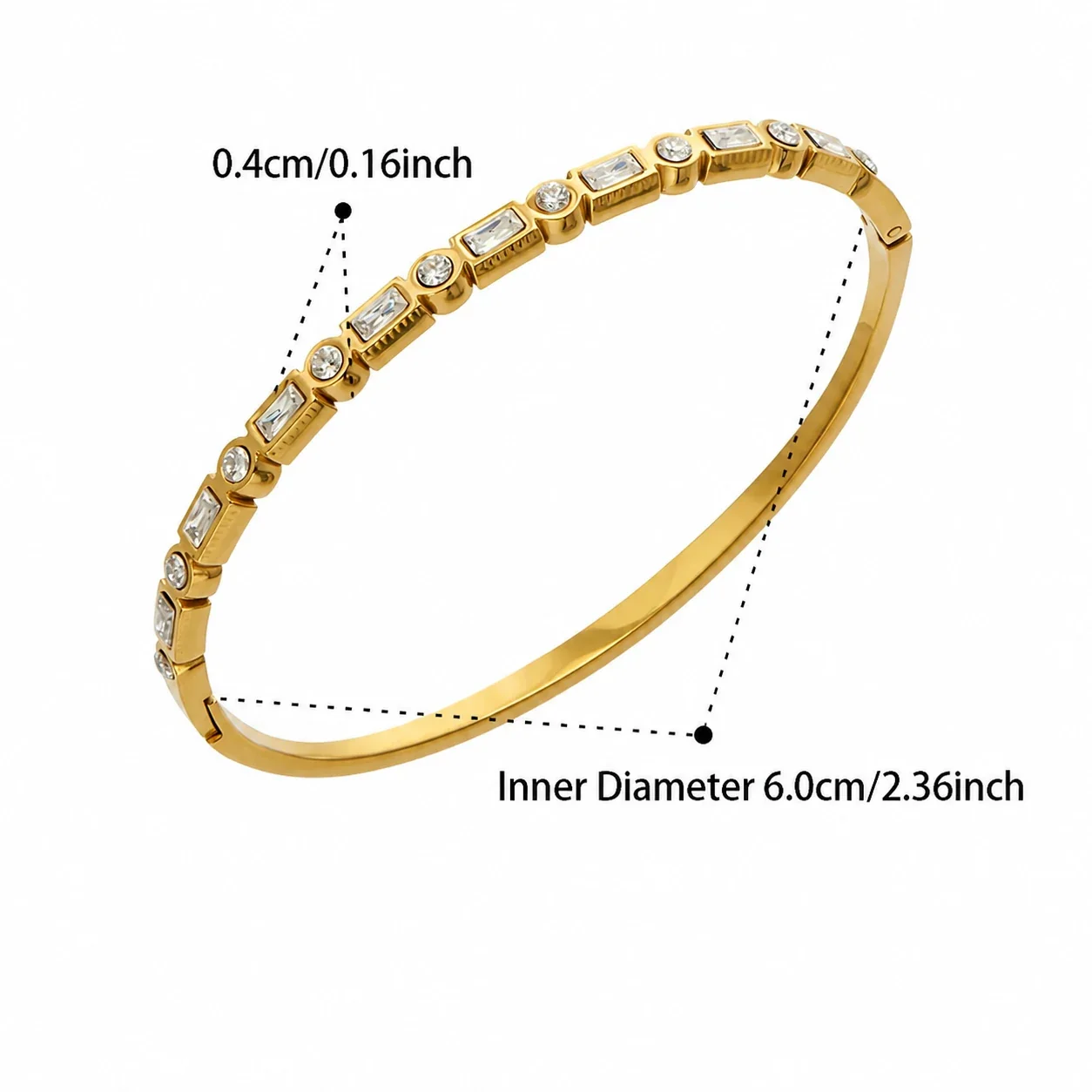 Radiant CZ Flower & Baguette 316L Gold-Plated Bangle - Gold CZ