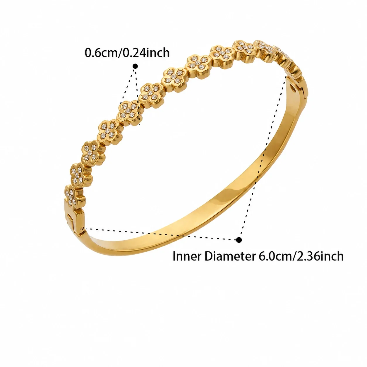 Radiant CZ Flower & Baguette 316L Gold-Plated Bangle - Gold CZ Flower