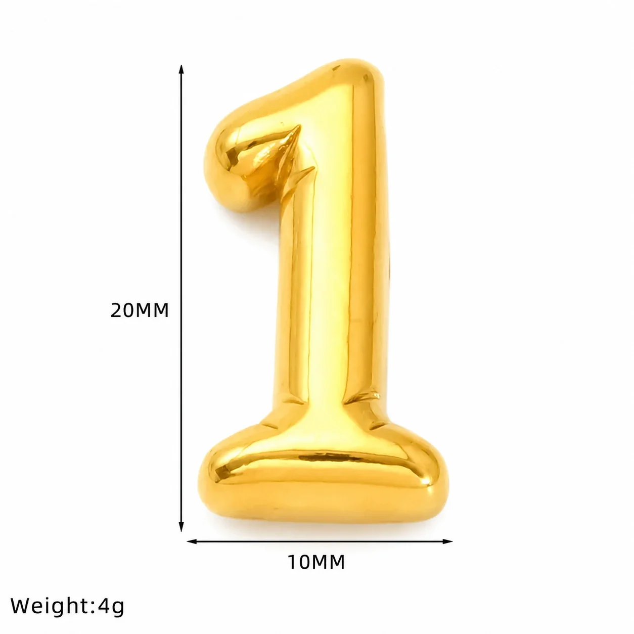 Bold Gold-Plated Stainless Steel Puffy Number Pendant