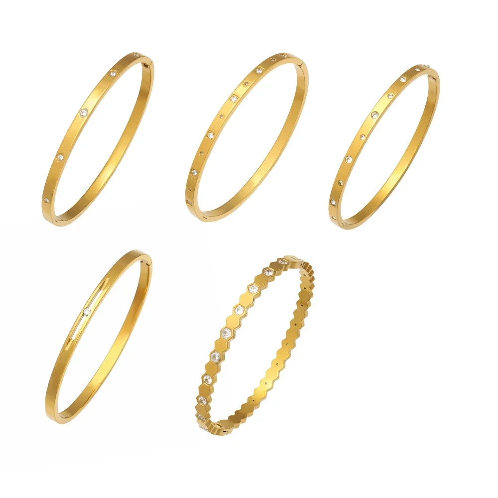 Bangle Bracelets with Flush-Set CZ and Geometric Links