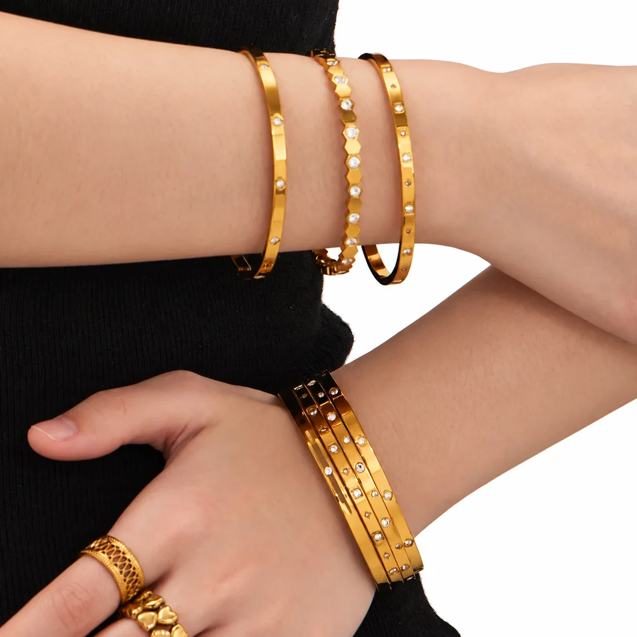 Bangle Bracelets with Flush-Set CZ and Geometric Links