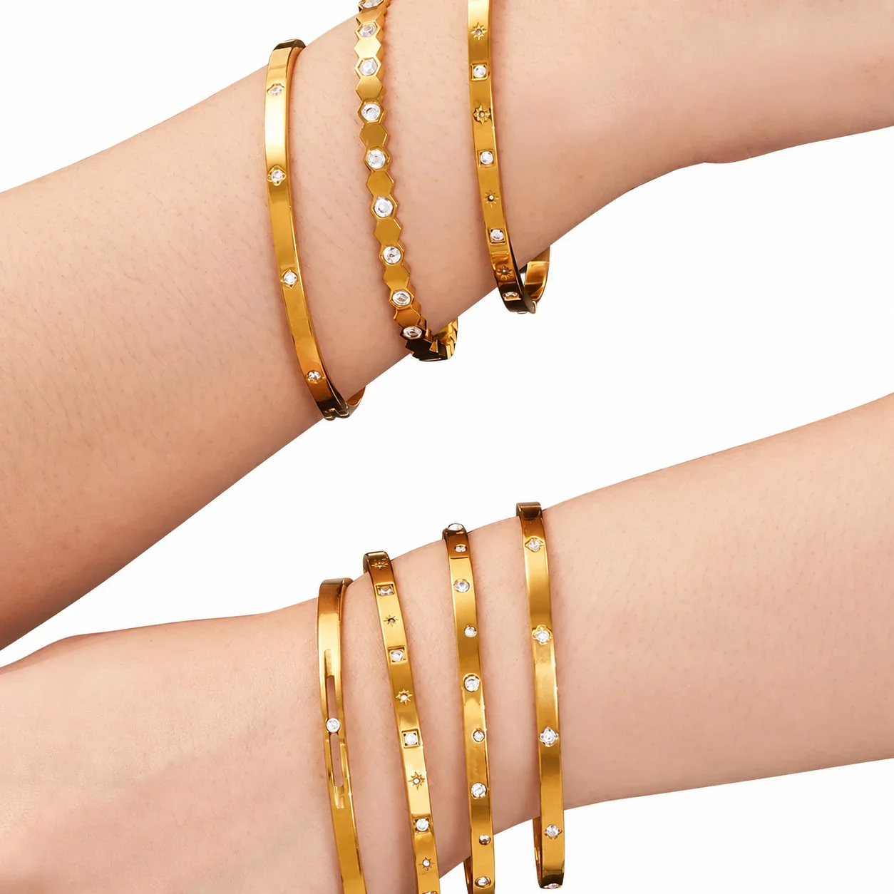 Bangle Bracelets with Flush-Set CZ and Geometric Links