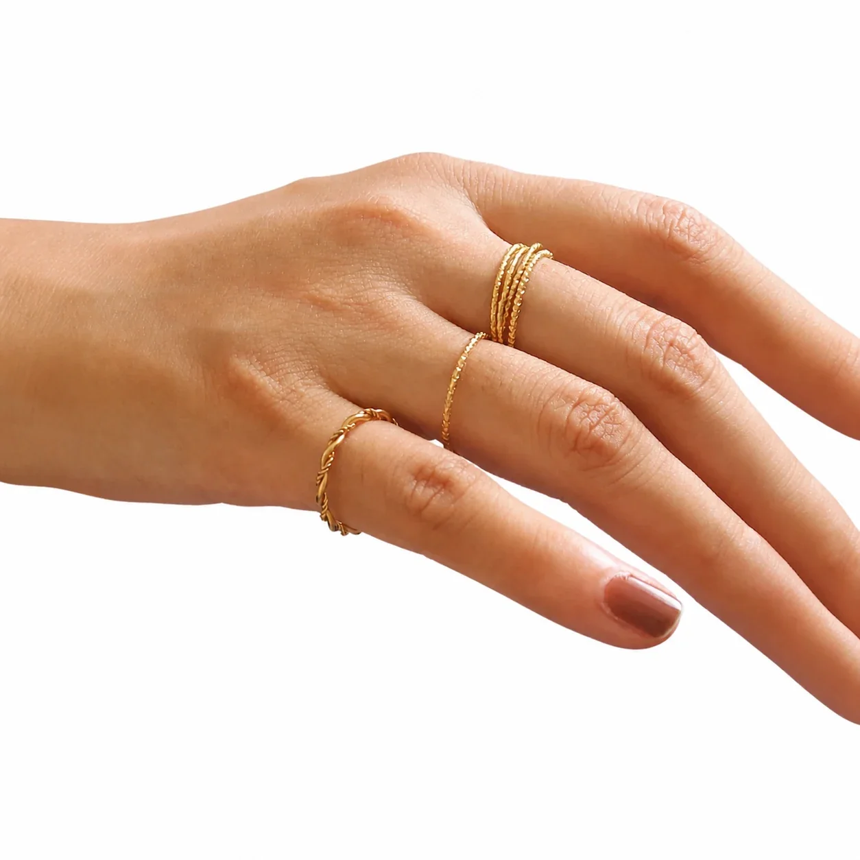 Delicate Gold-Plated Twisted Rope Slim Stacking Ring