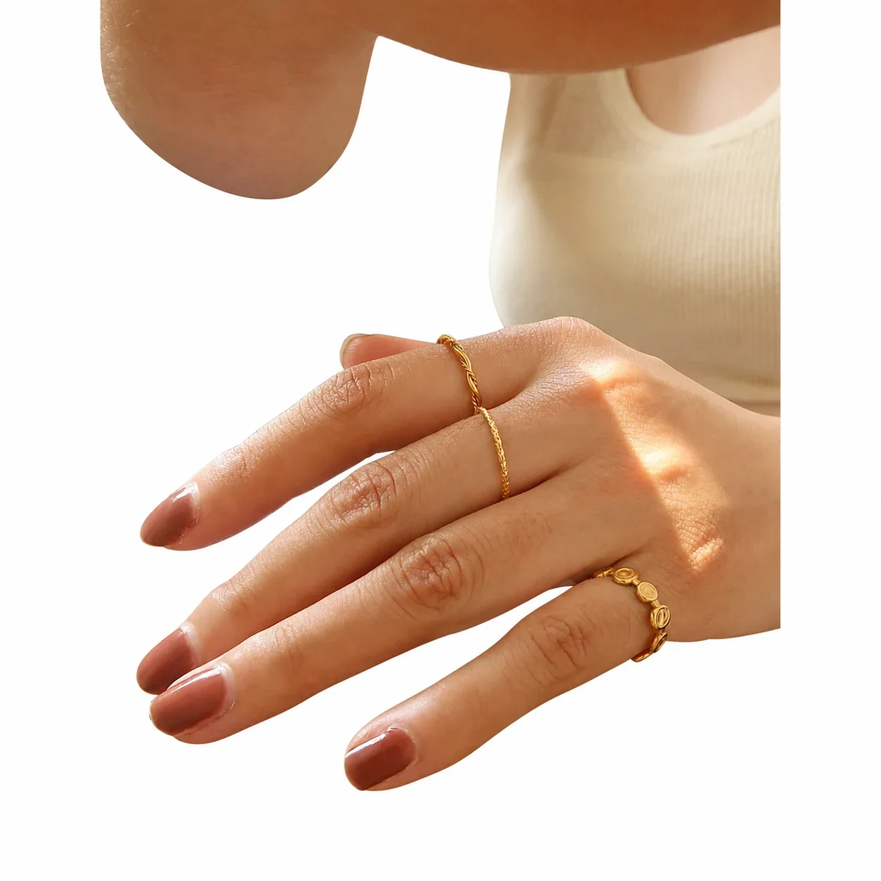 Delicate Gold-Plated Twisted Rope Slim Stacking Ring