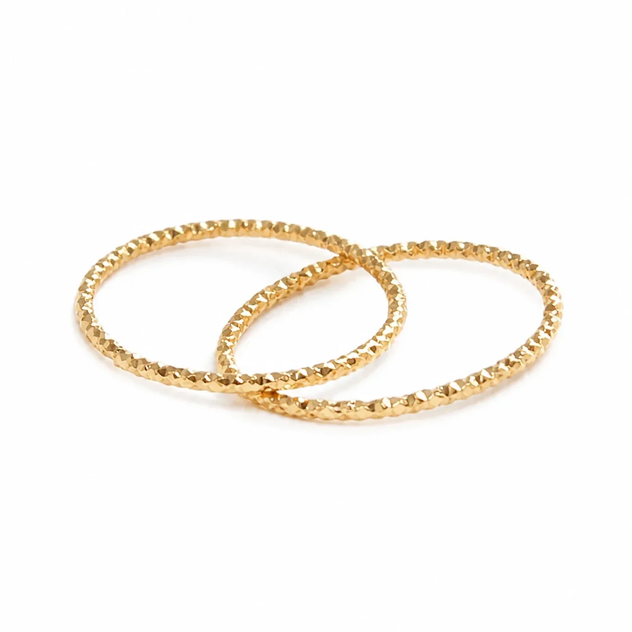 Delicate Gold-Plated Twisted Rope Slim Stacking Ring - Gold Sparkle