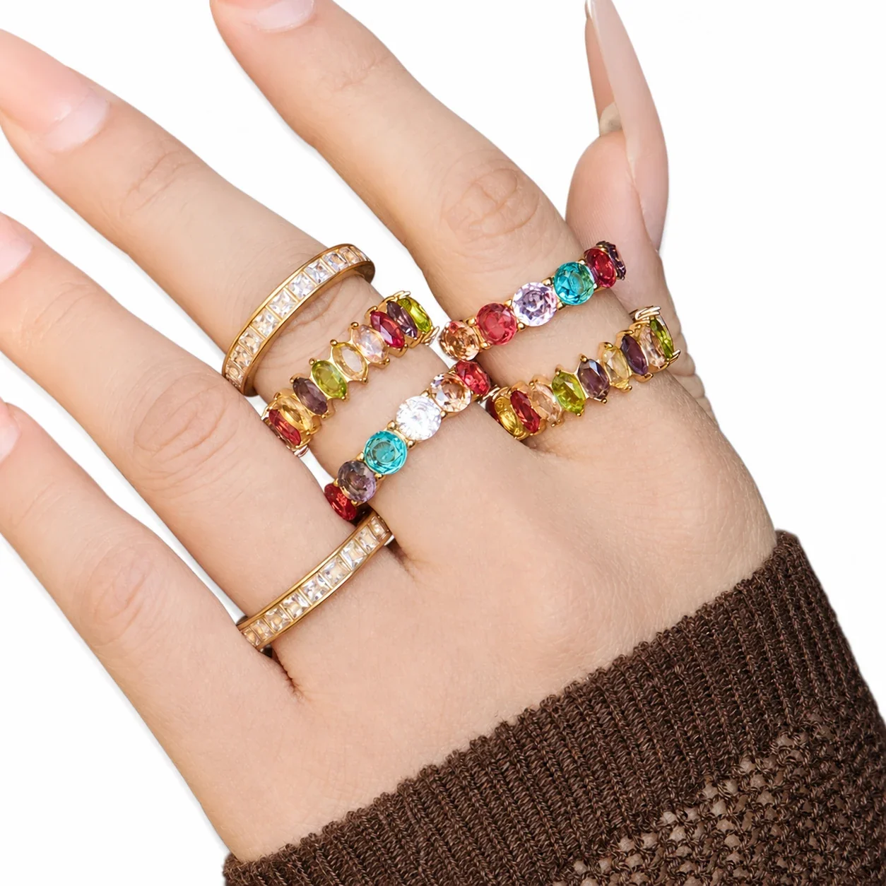 Vivid 18K Gold-Plated CZ Channel & Prong-Set Rings