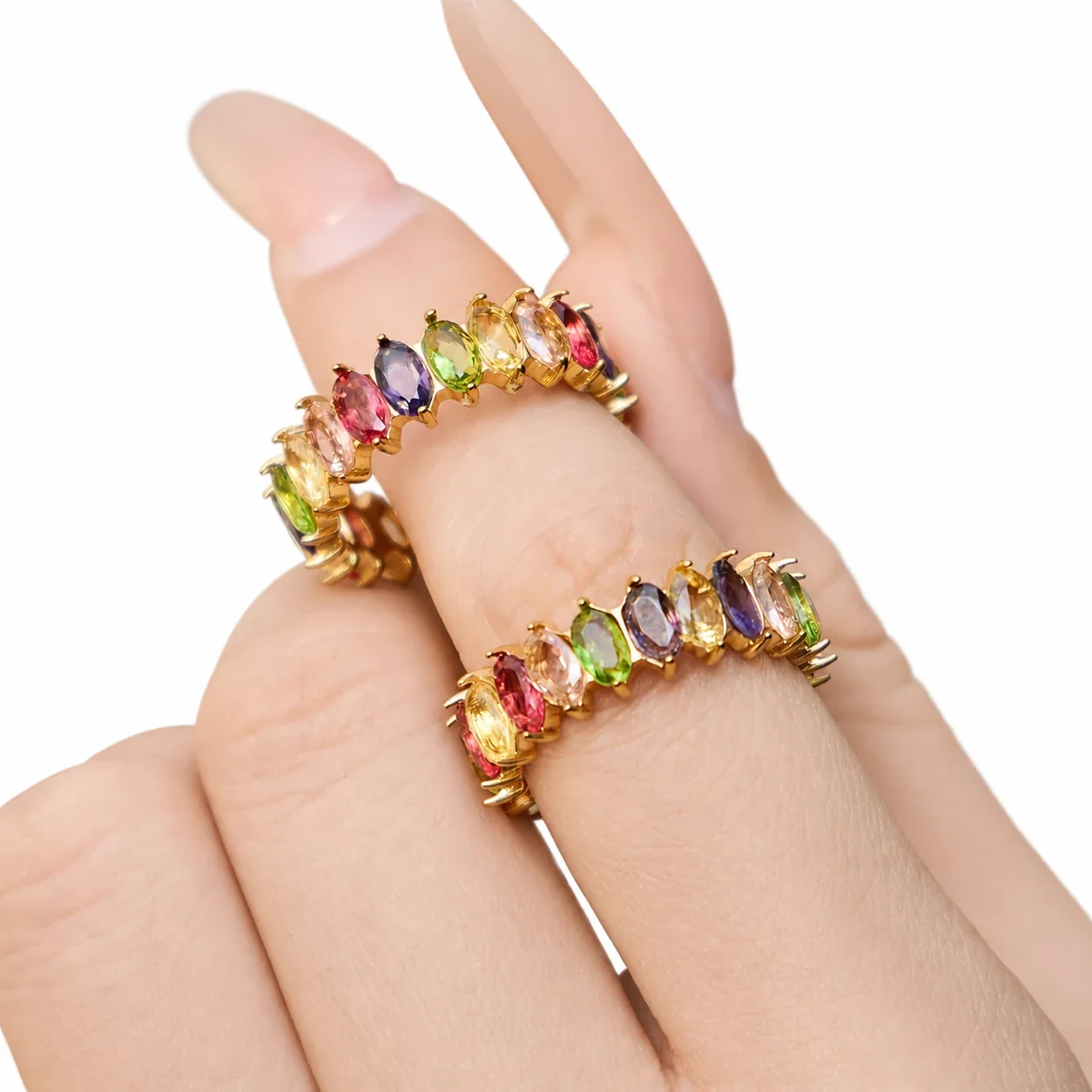 Vivid 18K Gold-Plated CZ Channel & Prong-Set Rings