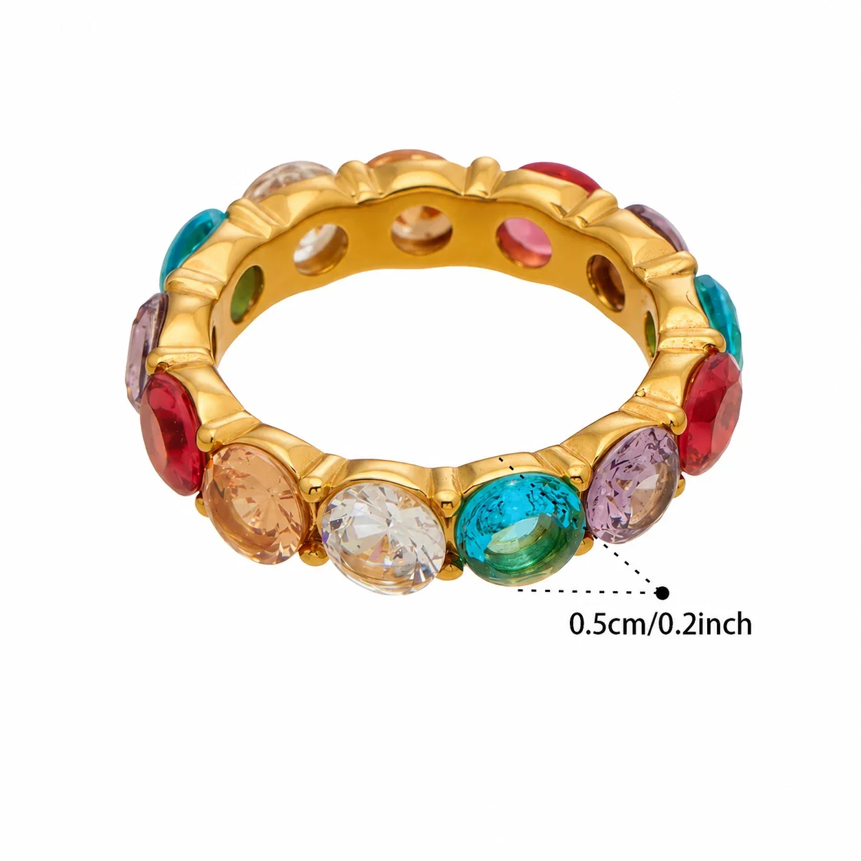 Vivid 18K Gold-Plated CZ Channel & Prong-Set Rings - Gold Oval Multi-Color CZ