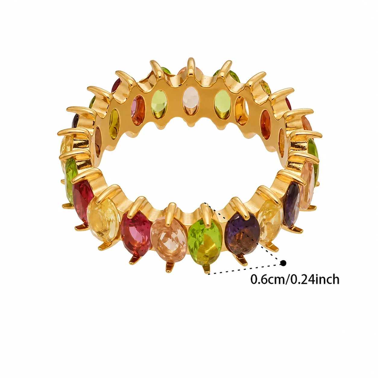 Vivid 18K Gold-Plated CZ Channel & Prong-Set Rings - Gold Round Multi-Color CZ
