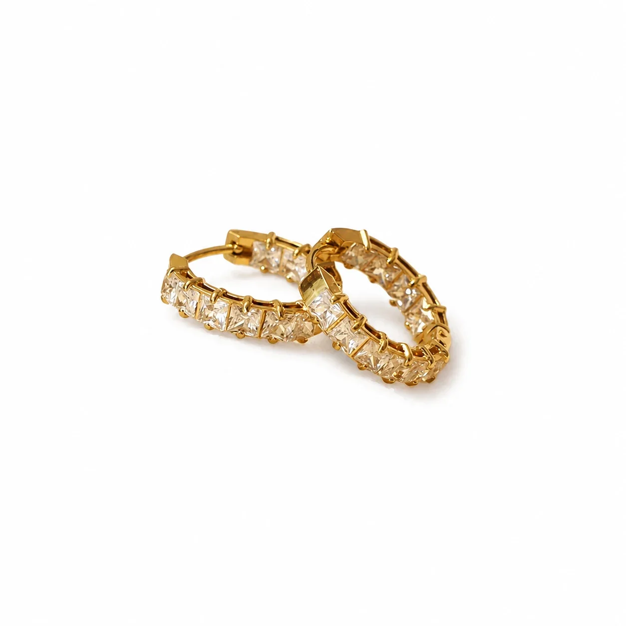 Radiant Gold-Plated 316 Stainless Steel Princess CZ Hoop Earrings