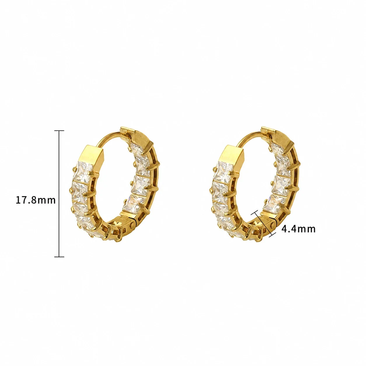 Radiant Gold-Plated 316 Stainless Steel Princess CZ Hoop Earrings
