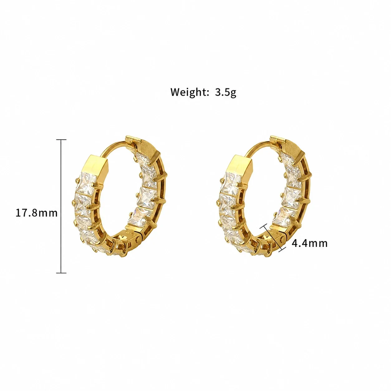 Radiant Gold-Plated 316 Stainless Steel Princess CZ Hoop Earrings - Gold
