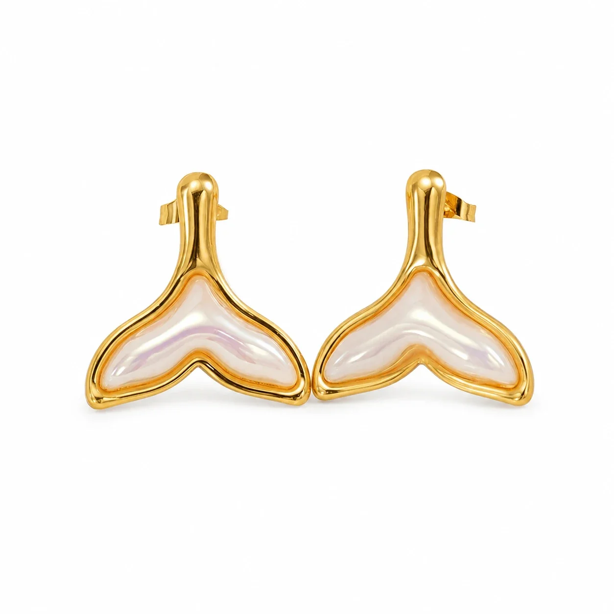 Sculptural 18K Gold-Plated Fish Tail Resin Stud Earrings