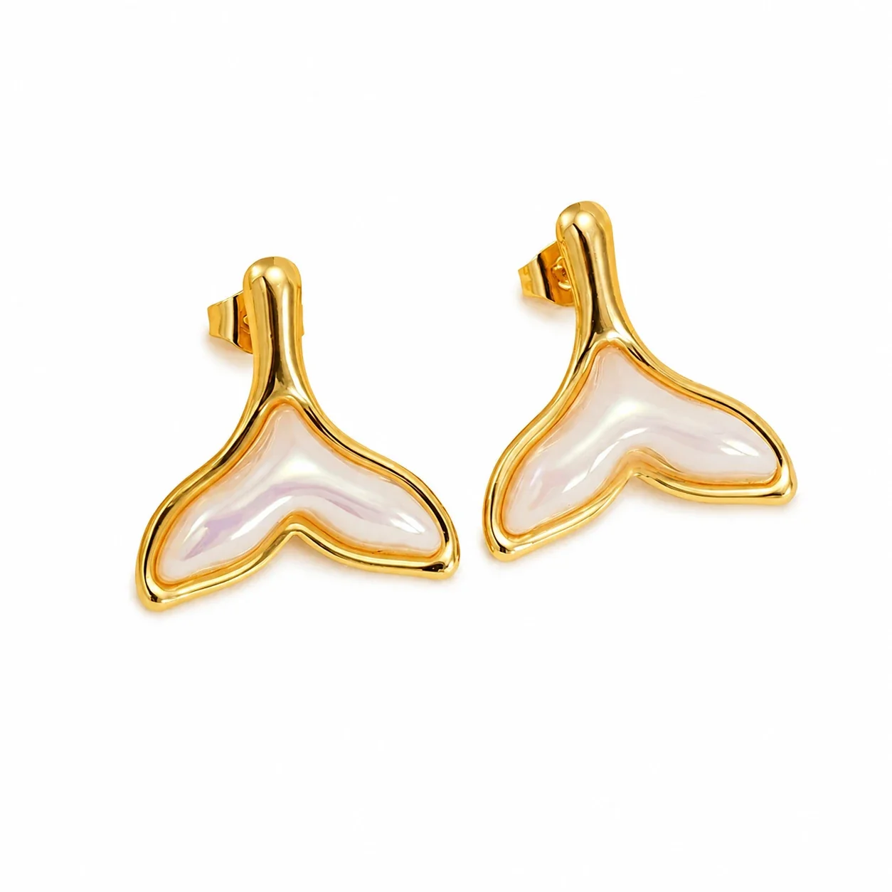 Sculptural 18K Gold-Plated Fish Tail Resin Stud Earrings