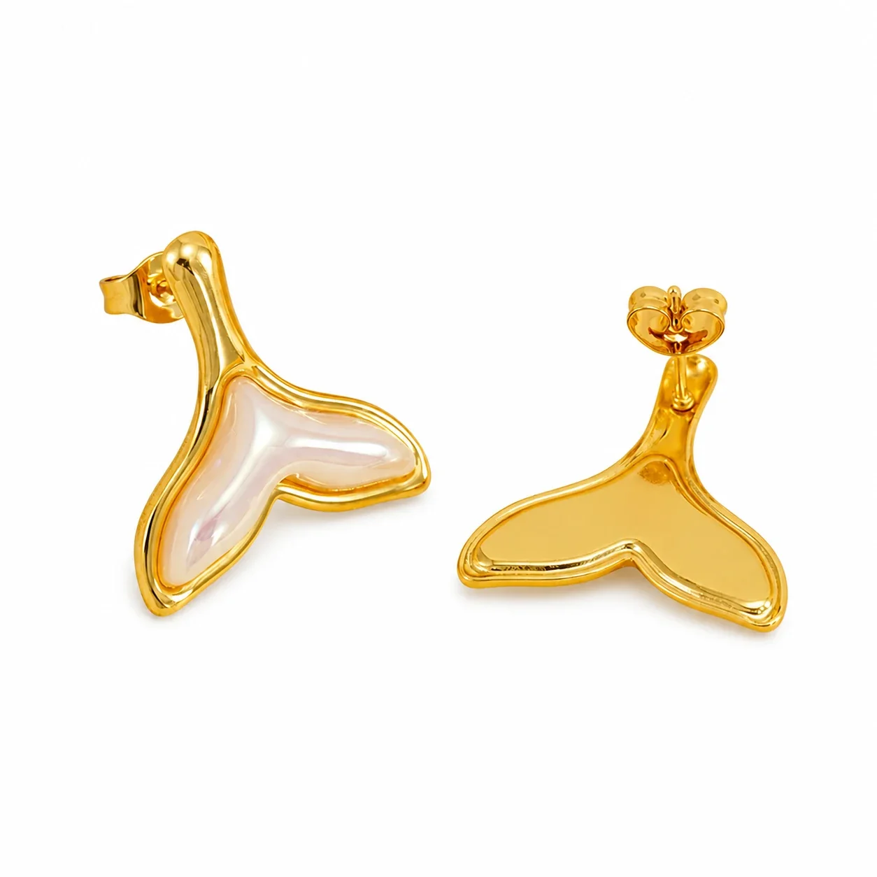 Sculptural 18K Gold-Plated Fish Tail Resin Stud Earrings