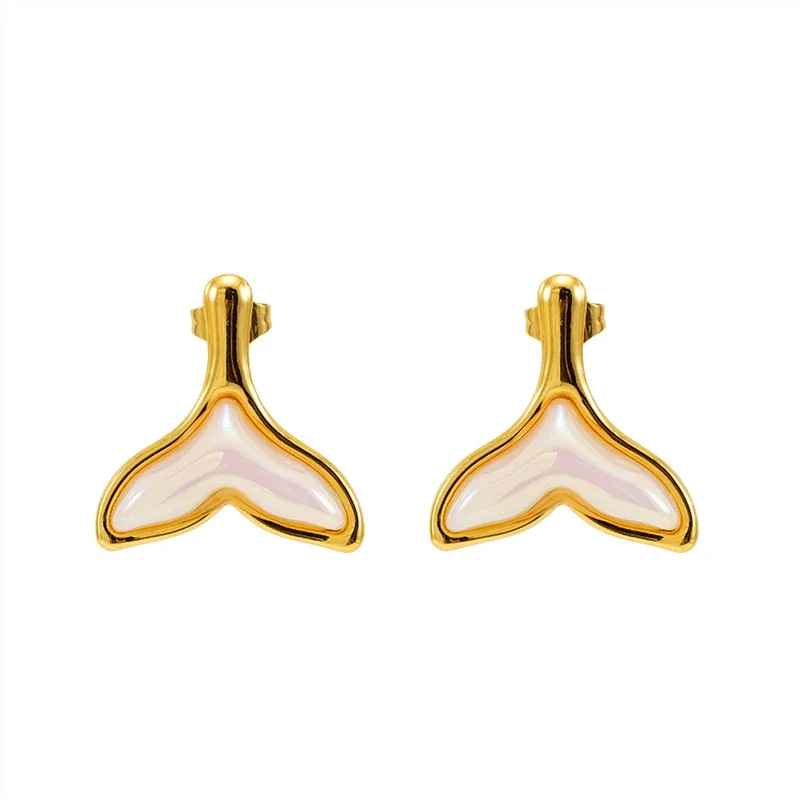 Sculptural 18K Gold-Plated Fish Tail Resin Stud Earrings