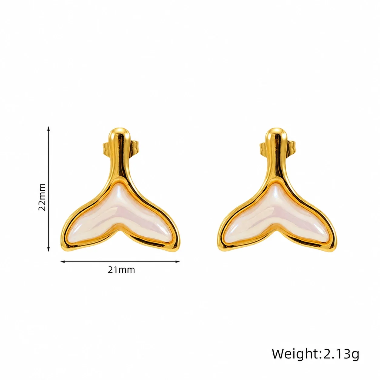 Sculptural 18K Gold-Plated Fish Tail Resin Stud Earrings - Gold