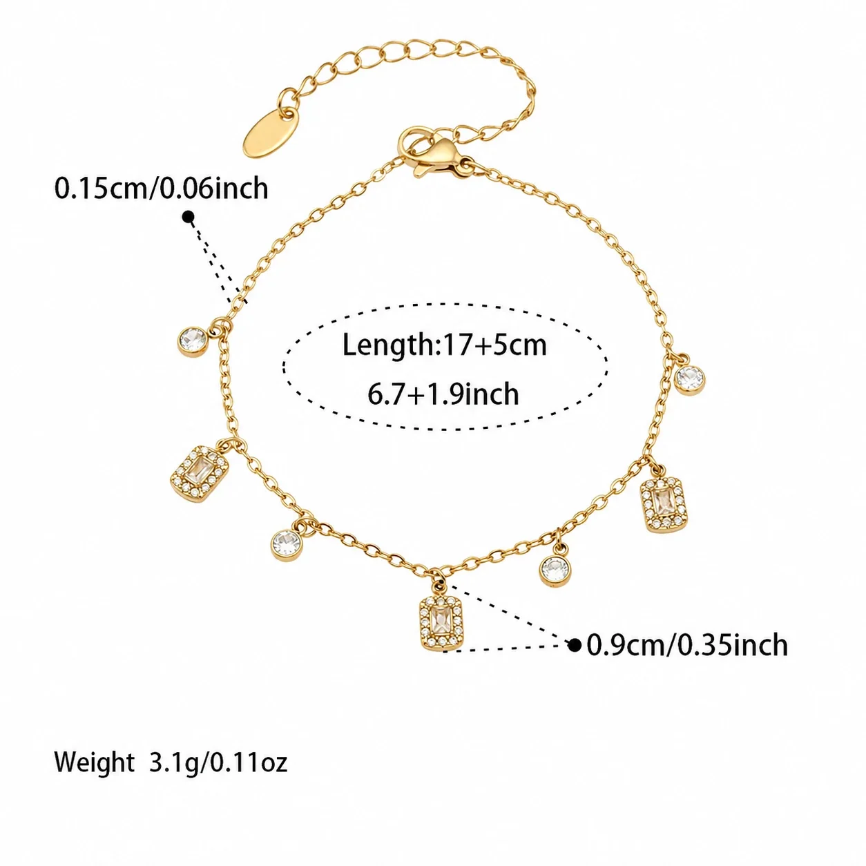 Delicate 18K Gold-Plated Square CZ Heart Jewelry Set - Gold Square CZ 17+5 cm