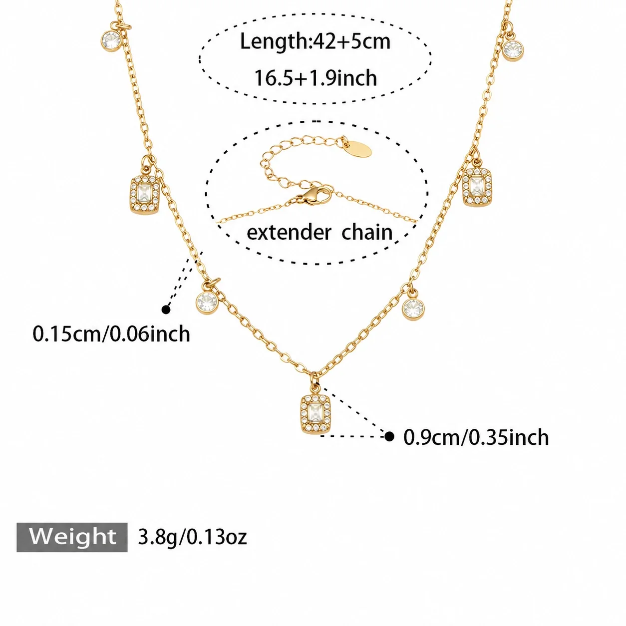 Delicate 18K Gold-Plated Square CZ Heart Jewelry Set - Gold Square CZ 42+5 cm