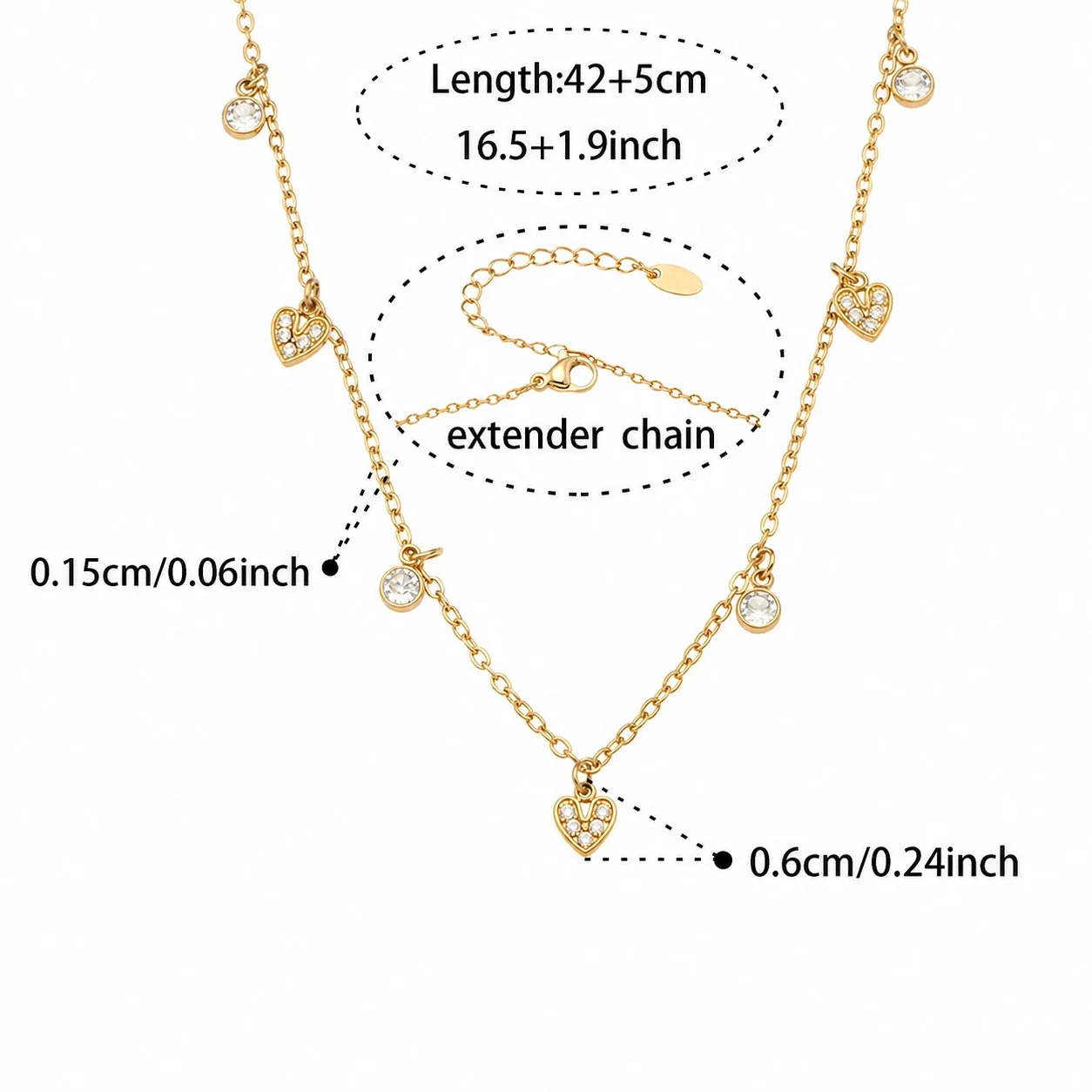 Delicate 18K Gold-Plated Square CZ Heart Jewelry Set - Gold Heart CZ 42+5 cm