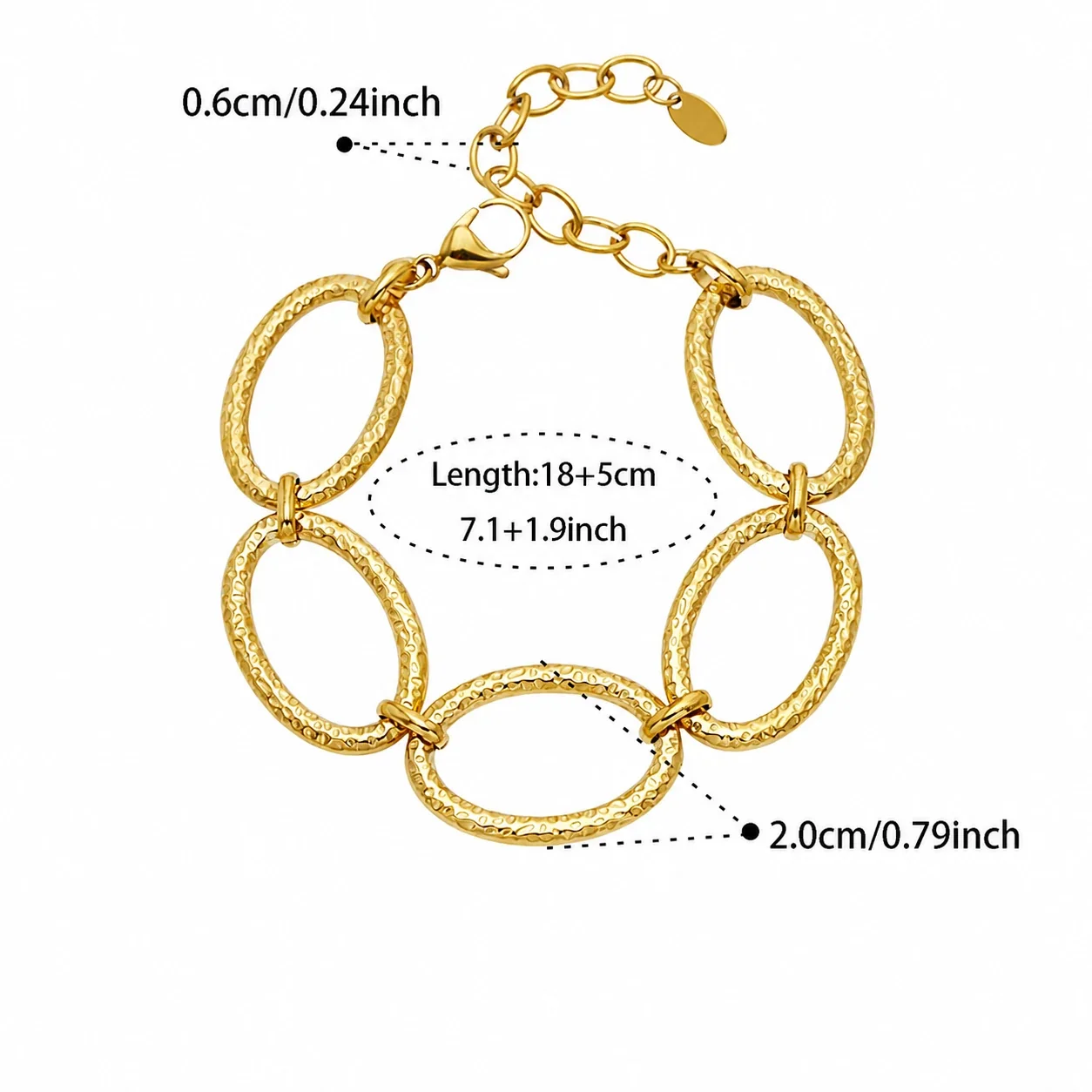 Sculptural Gold-Plated 316L Hammered Oval Link Jewelry Set - Gold