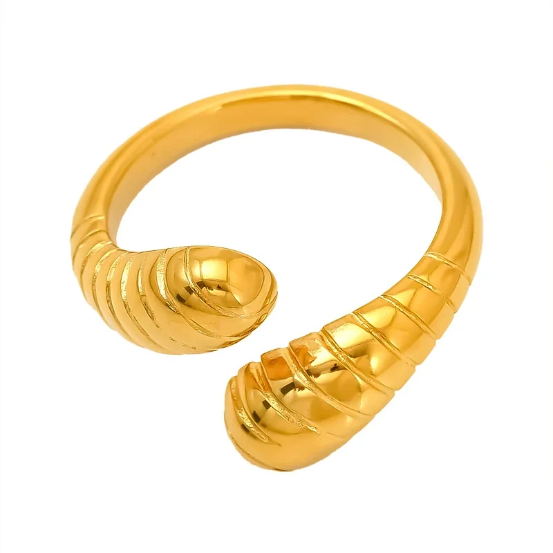 Sculptural Gold-Plated Ribbed Open-Front Ring