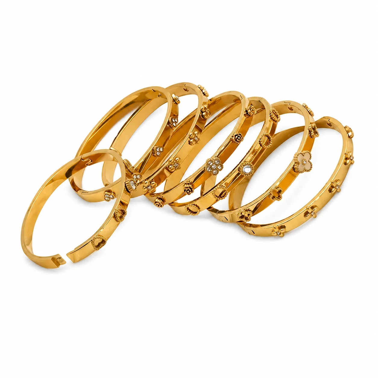 Polished Gold-Plated Clover Charm Bangle Bracelet