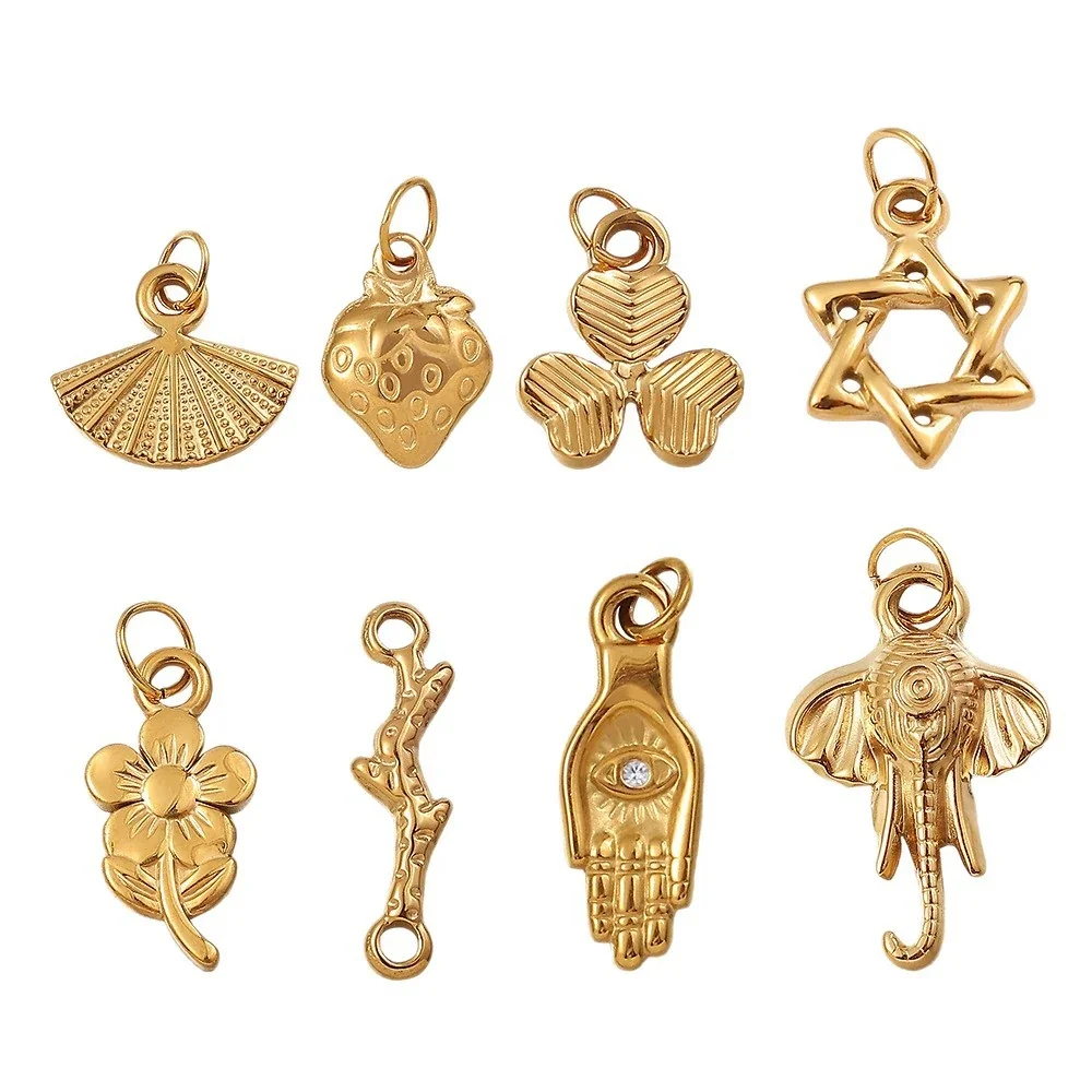Pendant Charms, 8 Motifs in 18K Gold-Plated Stainless Steel