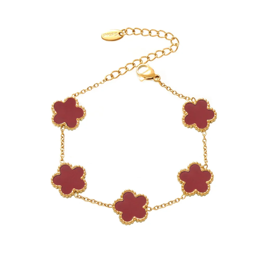 Elegant Gold-Plated Five Clover Station Chain Bracelet
