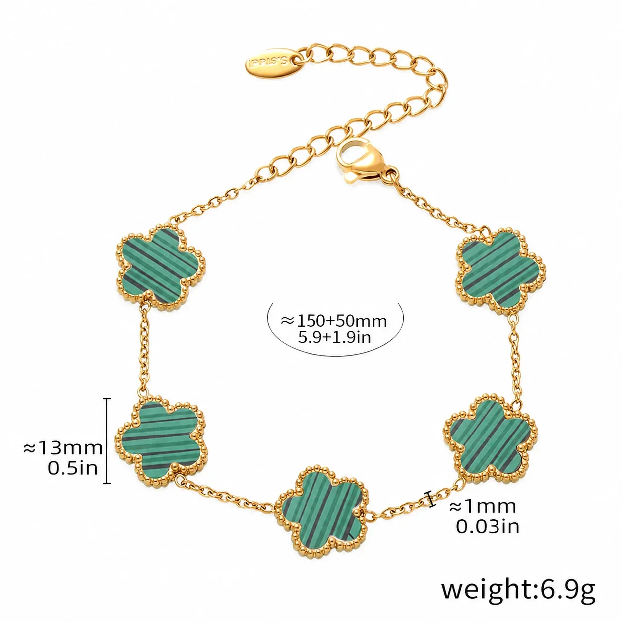 Elegant Gold-Plated Five Clover Station Chain Bracelet - Gold Turquoise