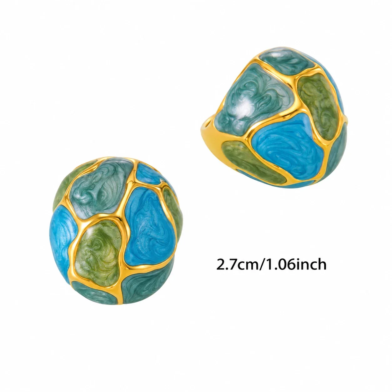 Statement Ring with Marbled Enamel Panels, Gold-Plated Steel - Gold