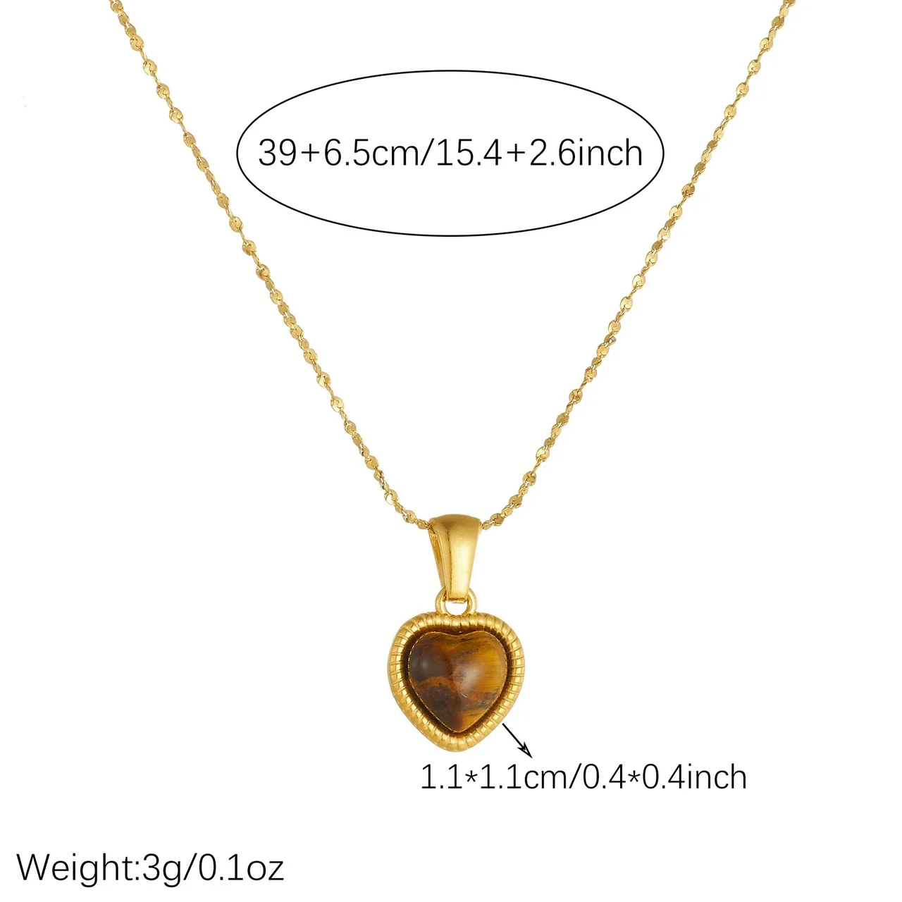 Jewelry Set with Tiger-Eye Heart Cabochons & Gold-Plated Steel