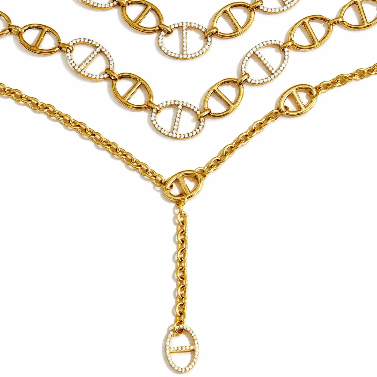 Linked Oval 18K Gold-Plated 316L Crystal Y Necklace
