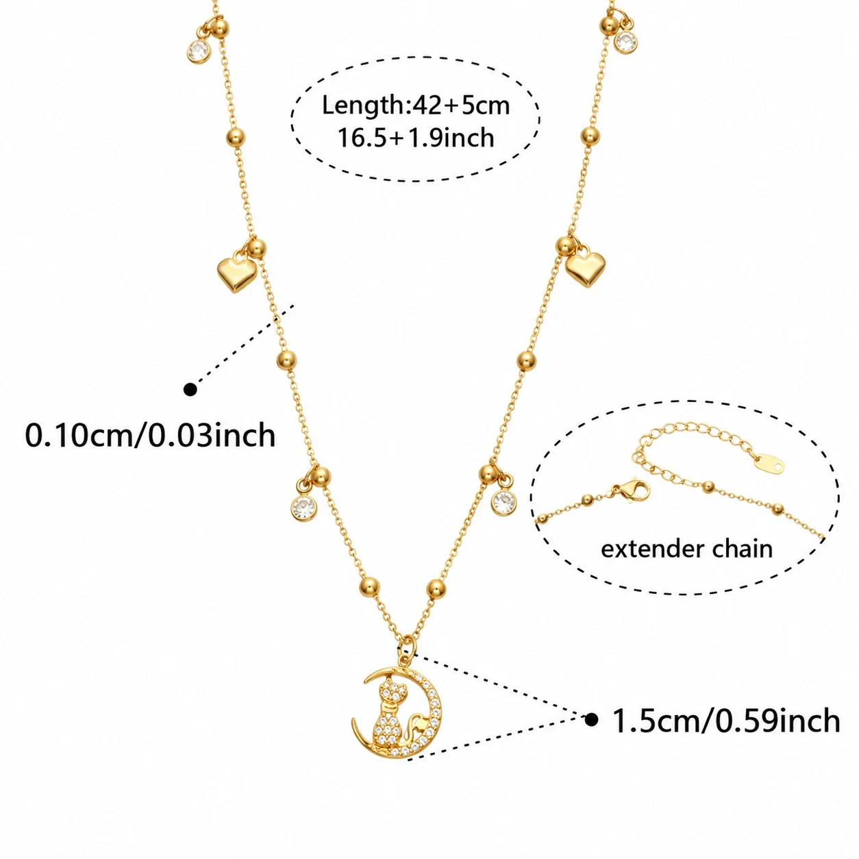 Foto del producto: Collar con charms de gato y luna o trébol de cristal PVD dorado