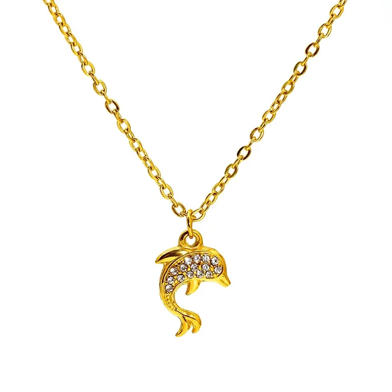 Playful Stainless Steel 18K Gold-Plated Dolphin Pendant Necklace