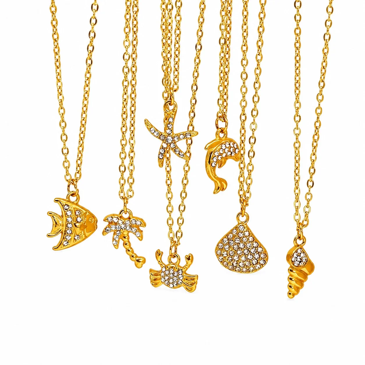 Playful Stainless Steel 18K Gold-Plated Dolphin Pendant Necklace
