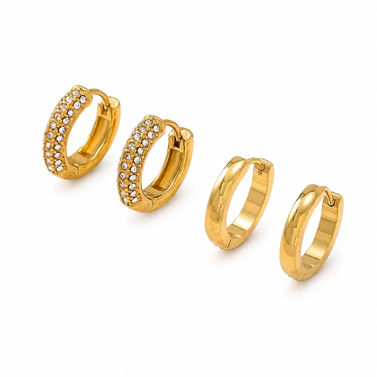 Hoop Earrings 2-Pair Pavé CZ Plain 316 Stainless Steel PVD