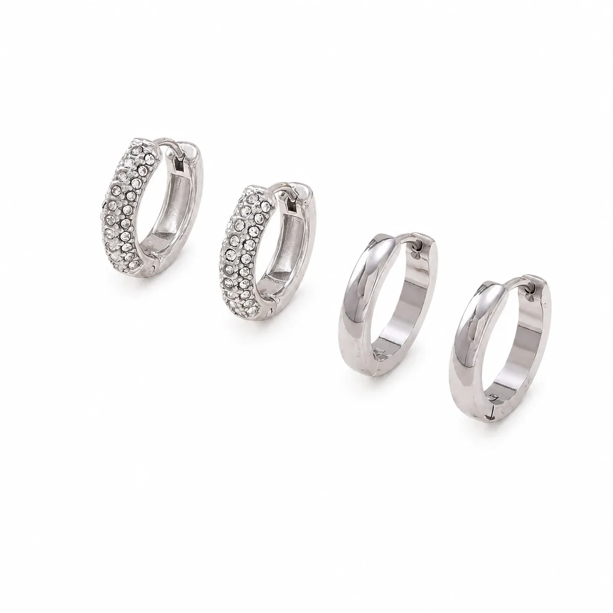 Produktfoto: Pavé-CZ Mini-Creolen im 2-Paar-Set aus 316 Edelstahl PVD