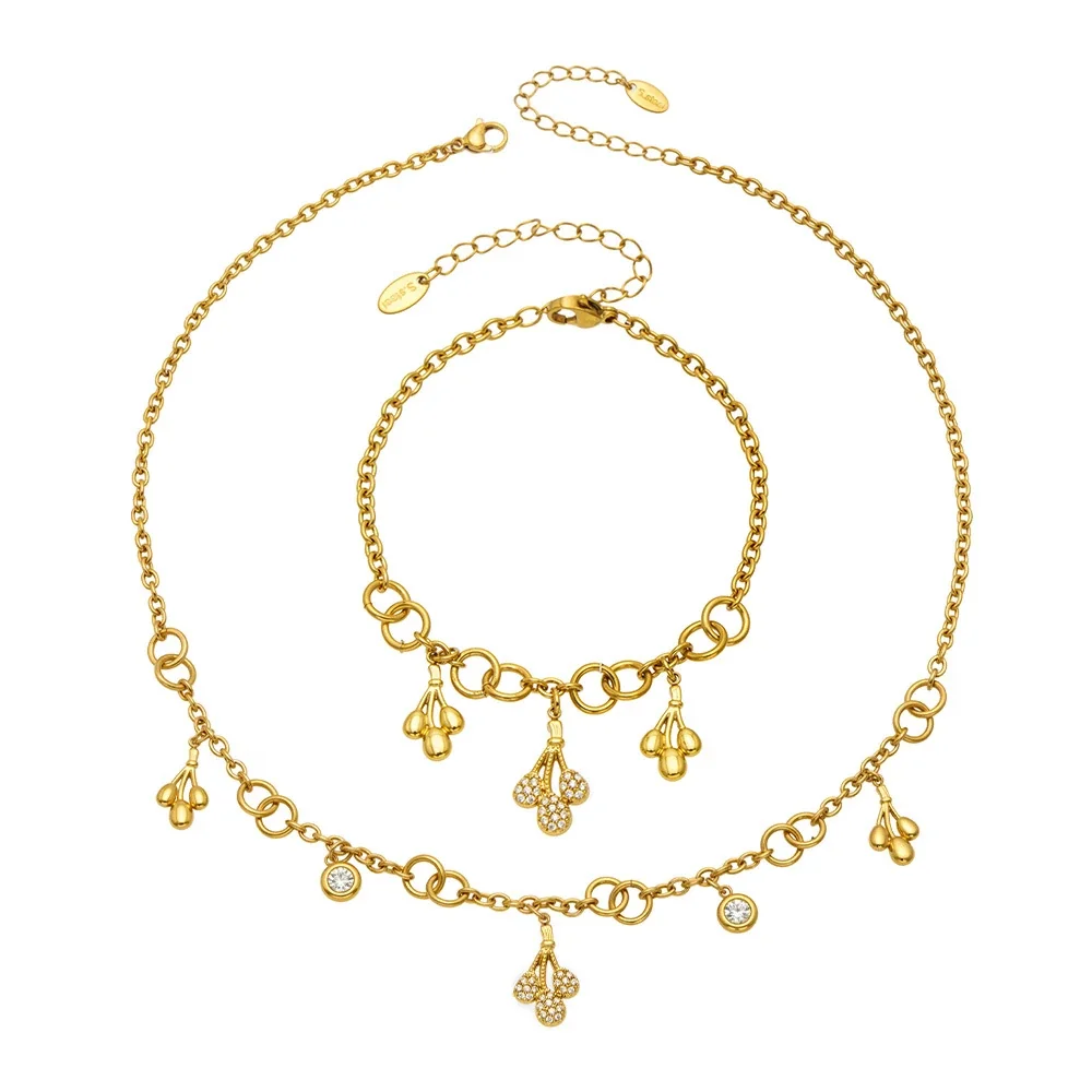 Sunlit 18K Gold PVD 316L Stainless Steel Oval-Link CZ Jewelry Set