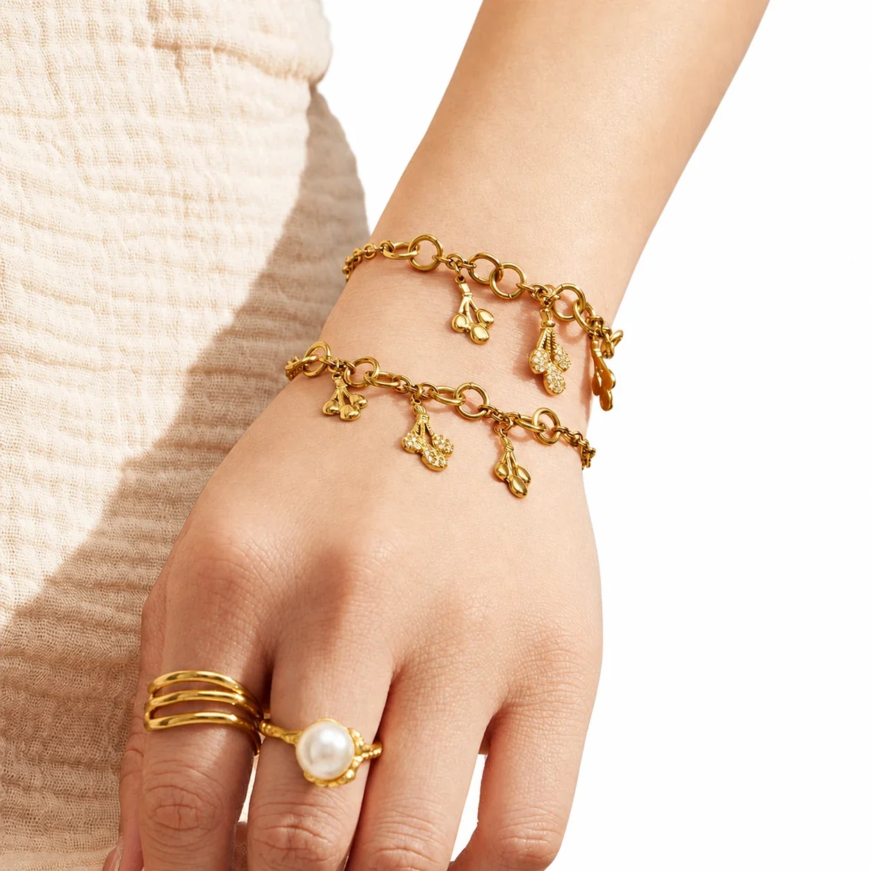 Sunlit 18K Gold-Plated 316L Oval-Link CZ Jewelry Set